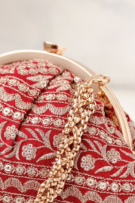 Shop_Amyra_Red Embroidery, Sequins Mirai Vintage Purse _Online_at_Aza_Fashions