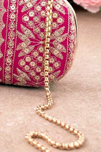 Amyra_Pink Embroidery, Sequins Mirai Floral Clutch _Online_at_Aza_Fashions