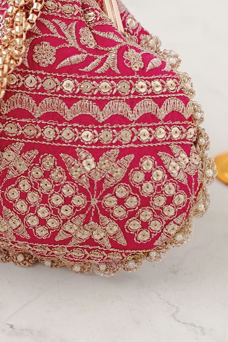 Amyra_Pink Embroidery, Sequins, Pearls Mirai Vintage Purse _Online_at_Aza_Fashions