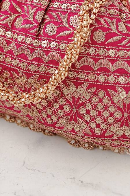 Buy_Amyra_Pink Embroidery, Sequins, Pearls Mirai Vintage Purse _Online_at_Aza_Fashions