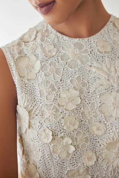 Buy_Mishru_Ivory Tulle, Organza Beads, Sequins, Embroidery Nora Floral Tunic Sharara Set _Online_at_Aza_Fashions