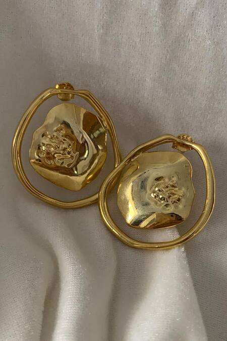 Buy_Anushka Jain Jewellery_Gold Plated Molten Shield Earrings_Online_at_Aza_Fashions
