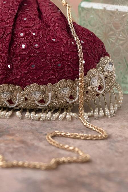 Buy_Amyra_Maroon Embroidery, Pearls Monroe Vintage Purse_Online_at_Aza_Fashions