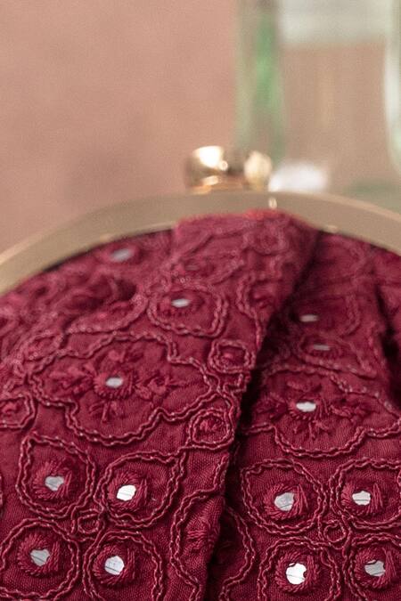 Shop_Amyra_Maroon Embroidery, Pearls Monroe Vintage Purse_Online_at_Aza_Fashions