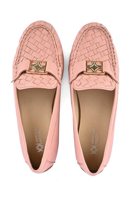Vanilla Moon_Pink Morgan Basket Weave Pattern Loafers_Online_at_Aza_Fashions