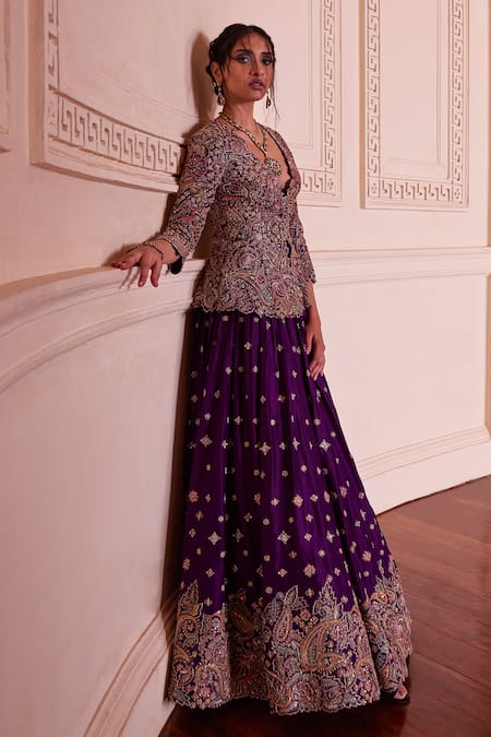 Mrunalini Rao Purple , Satin, Rayon Zari, Embroidery Meenakari Lehenga With Jacket at Aza Fashions Mrunalini Rao_Purple , Satin, Rayon Zari, Embroidery Meenakari Lehenga With Jacket _at_Aza_Fashions