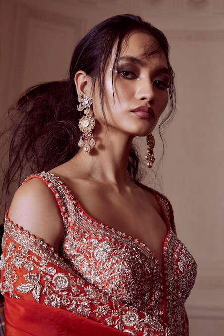 Buy Mrunalini Rao Orange Silk, Organza Embroidery, Zari Pearl Flower Bunch Bridal Lehenga Set Online at Aza Fashions Buy_Mrunalini Rao_Orange Silk, Organza Embroidery, Zari Pearl Flower Bunch Bridal Lehenga Set _Online_at_Aza_Fashions