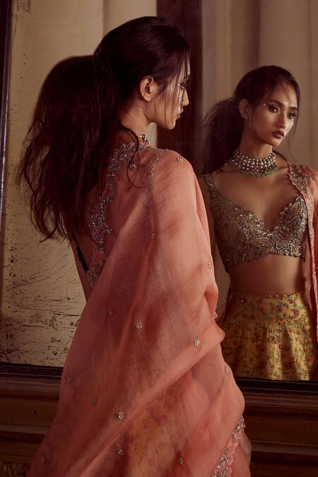 Mrunalini Rao_Yellow Silk, Organza Embroidery Nemali Lata Zardozi Work Bridal Lehenga Set _Online_at_Aza_Fashions