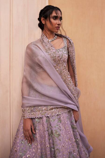 Shop_Mrunalini Rao_Purple Satin, Organza, Silk Zari, Embroidery Leela Florette Bridal Lehenga Set _Online_at_Aza_Fashions
