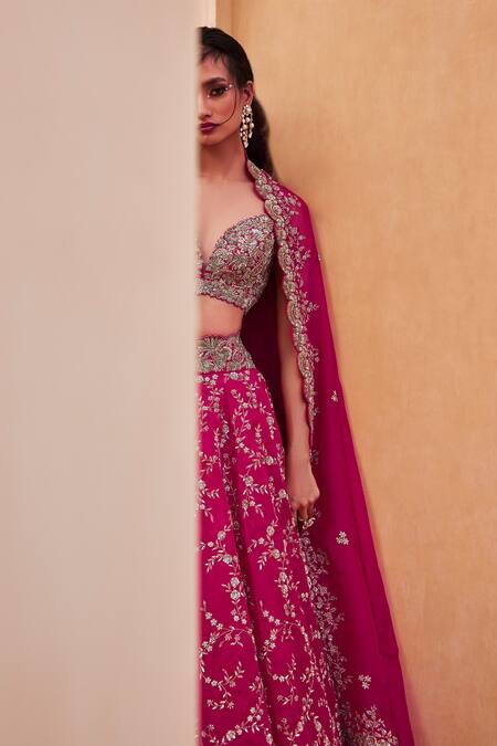 Mrunalini Rao_Pink Satin, Organza, Silk Embroidery, Zari Lata Zardozi Bridal Lehenga Set _Online_at_Aza_Fashions