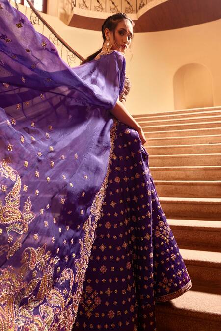 Buy Mrunalini Rao Purple Silk, Organza Embroidery, Sequins Scoop Meena Lehenga And Cutwork Cape Set Online at Aza Fashions Buy_Mrunalini Rao_Purple Silk, Organza Embroidery, Sequins Scoop Meena Lehenga And Cutwork Cape Set _Online_at_Aza_Fashions