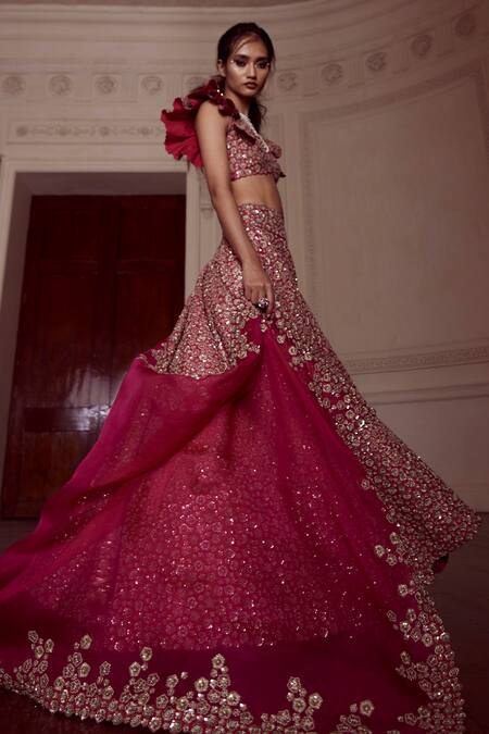 Shop Mrunalini Rao Pink Silk, Organza Embroidery, Zari Taara Bloom Zardozi Work Lehenga Set Online at Aza Fashions Shop_Mrunalini Rao_Pink Silk, Organza Embroidery, Zari Taara Bloom Zardozi Work Lehenga Set _Online_at_Aza_Fashions