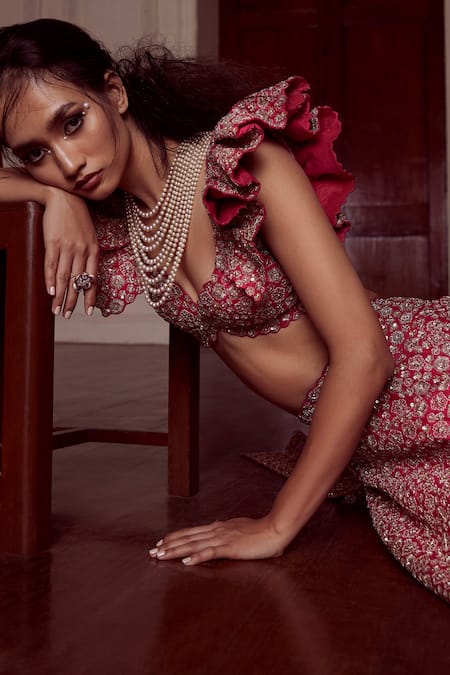 Buy Mrunalini Rao Pink Silk, Organza Embroidery, Zari Taara Bloom Zardozi Work Lehenga Set Buy_Mrunalini Rao_Pink Silk, Organza Embroidery, Zari Taara Bloom Zardozi Work Lehenga Set