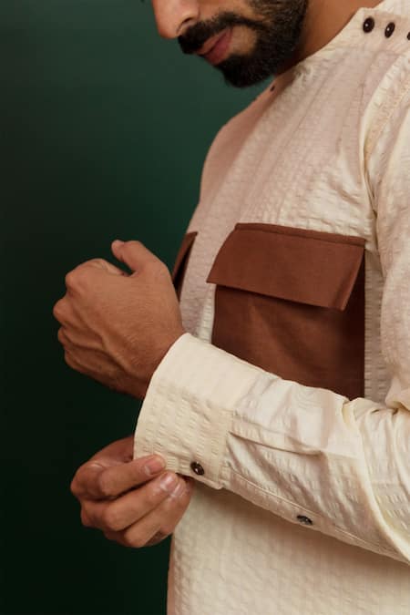 Shop_Artless_Beige Cotton Mud And Moon Stripe Pattern Shirt _Online_at_Aza_Fashions