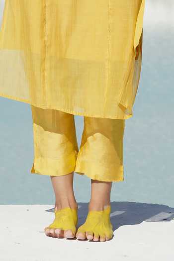 Shop_Tatwa_Yellow Handloom Cotton, Viscose, Silk Embroidery Chanderi Zari Kurta And Pant Set _Online_at_Aza_Fashions