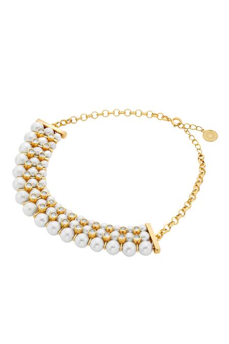 Isharya_White Cubic Zirconia Amara Pearl Statement Choker Necklace_Online_at_Aza_Fashions