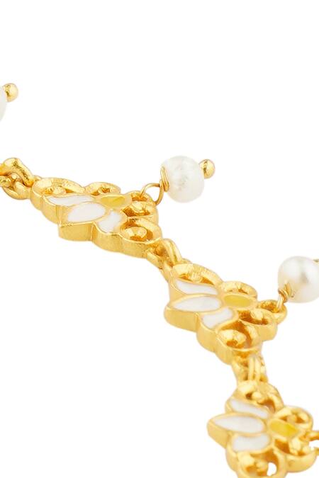 ZARIIN_White Pearls Lotus Pattern Anklet - Set Of 2 _Online_at_Aza_Fashions