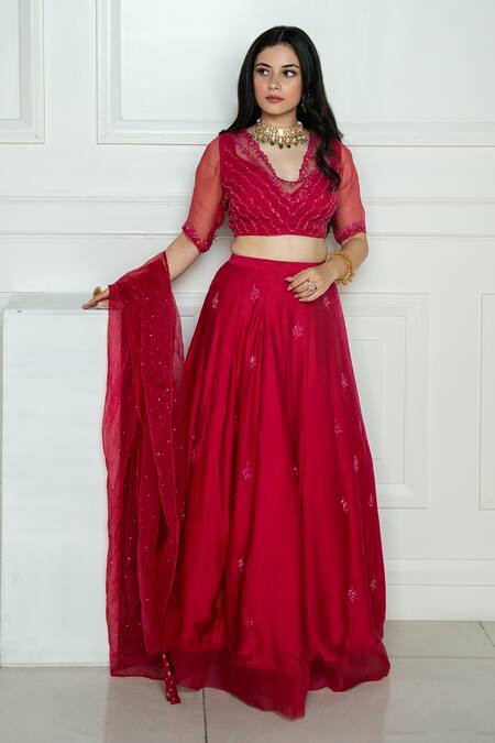 Ewaz_Pink Organza, Satin Georgette Mukaish, Sequin, Bead, Embroidered Lehenga Set _Online_at_Aza_Fashions