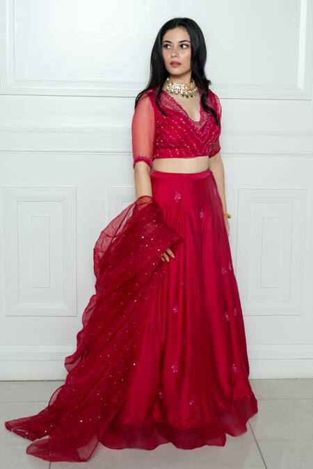 Shop_Ewaz_Pink Organza, Satin Georgette Mukaish, Sequin, Bead, Embroidered Lehenga Set _Online_at_Aza_Fashions