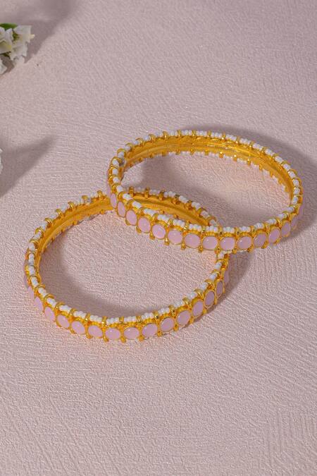 Namasya_Pink Diamonds, Pearls Kundan Embellished Bangles - Set Of 2 _Online_at_Aza_Fashions