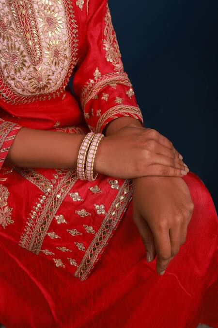 Buy_Namasya_Pink Diamonds, Pearls Kundan Embellished Bangles - Set Of 2 _Online_at_Aza_Fashions