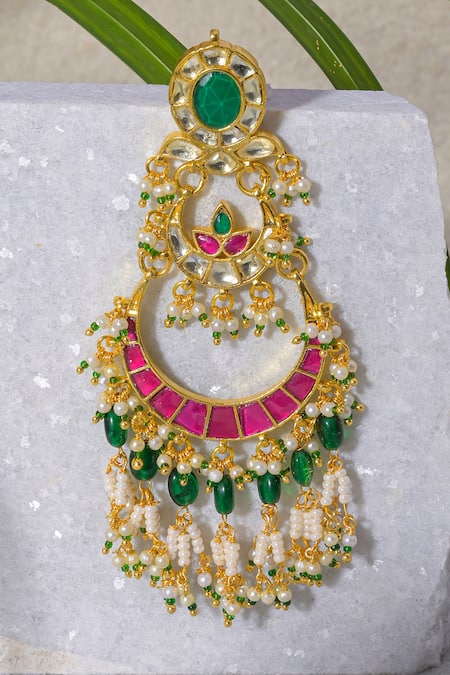 Namasya_Multi Color Pearls, Stones Kundan And Polki Embellished Chandbalis _Online_at_Aza_Fashions