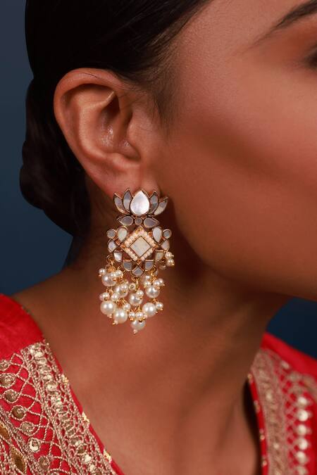 Buy_Namasya_Grey Pearls Mother Of Lotus Earrings _Online_at_Aza_Fashions