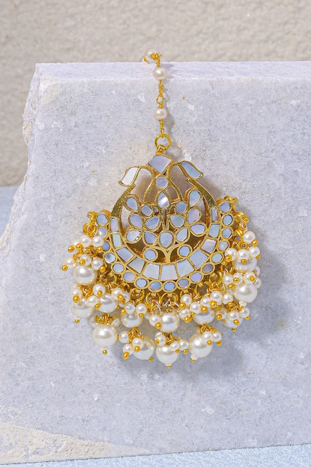 Namasya_Grey Mother Of Pearl Embellished Maangtikka _Online_at_Aza_Fashions