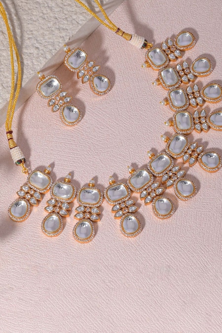 Namasya_White Diamonds, Stones Moissanite Studded Necklace Set _Online_at_Aza_Fashions