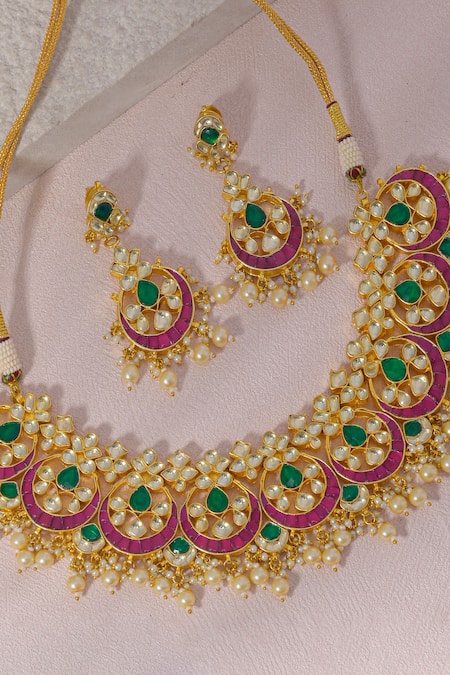 Namasya_Multi Color Diamonds, Stones Kundan And Polki Embellished Choker Necklace Set _Online_at_Aza_Fashions