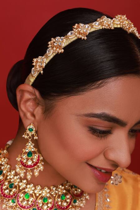 Buy_Namasya_Multi Color Diamonds, Stones Kundan And Polki Embellished Choker Necklace Set _Online_at_Aza_Fashions