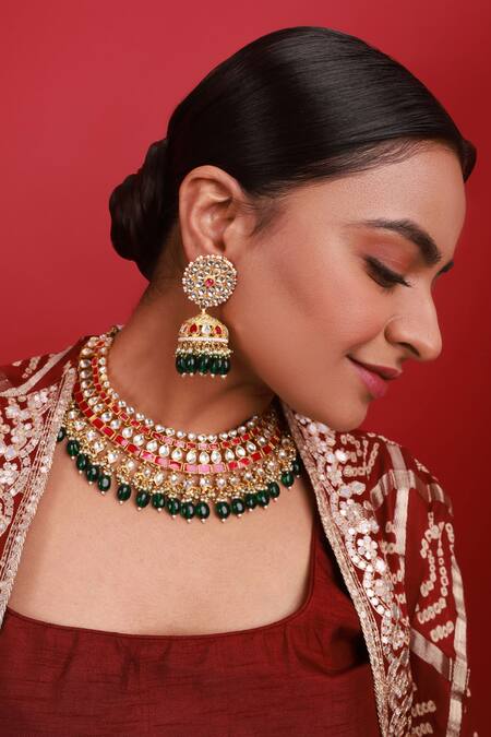 Buy_Namasya_Multi Color Pearls Geometric Pattern Choker Necklace Set _Online_at_Aza_Fashions