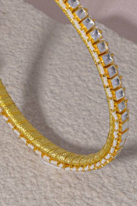 Namasya_White Beads, Rhinestones Kundan Polki Geometric Hairband _Online_at_Aza_Fashions
