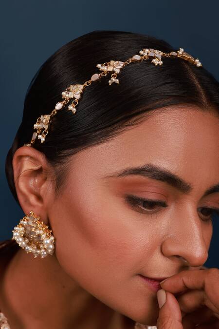 Buy_Namasya_White Mother Of Pearl Embellished Sheeshphool _Online_at_Aza_Fashions