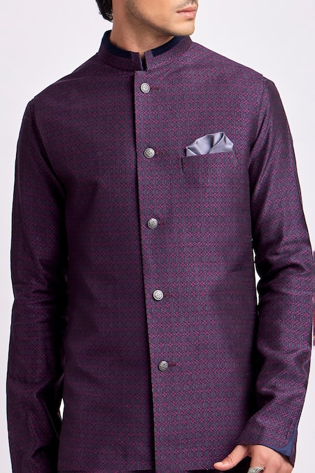 Bubber Couture Wine Silk Diamonds Geometric Print Bundi Online at Aza Fashions Bubber Couture_Wine Silk Diamonds Geometric Print Bundi _Online_at_Aza_Fashions