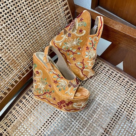 Shop Tiesta Yellow Embroidery Nazm Open Toe Wedges Online at Aza Fashions Shop_Tiesta_Yellow Embroidery Nazm Open Toe Wedges _Online_at_Aza_Fashions