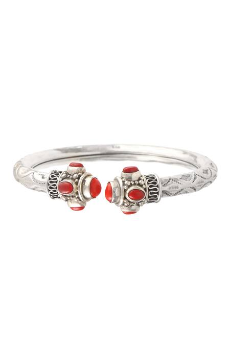 Buy_Noor_Silver Plated Embellished Carved Twister Bangle_Online_at_Aza_Fashions