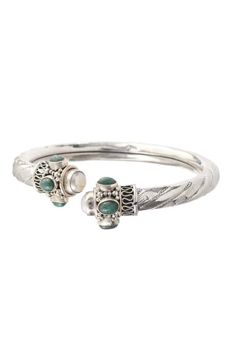 Noor_Silver Plated Pearls, Stones Embellished Twister Bangle_Online_at_Aza_Fashions