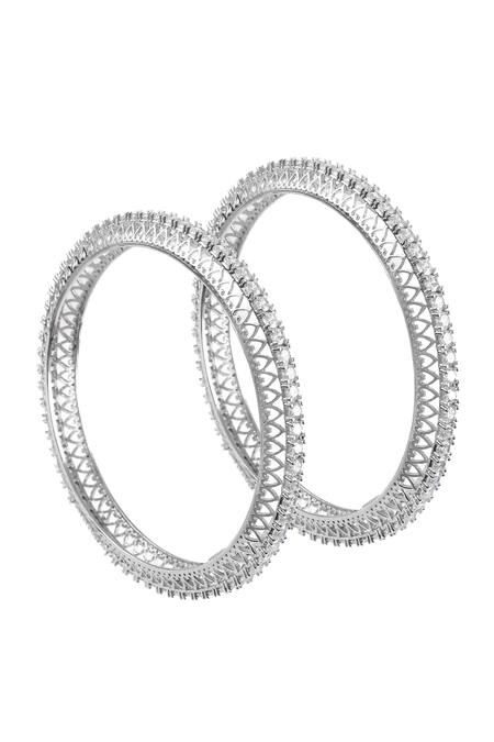 Noor_Silver Plated Diamonds Faux Embellished Bangles - Set Of 2_Online_at_Aza_Fashions
