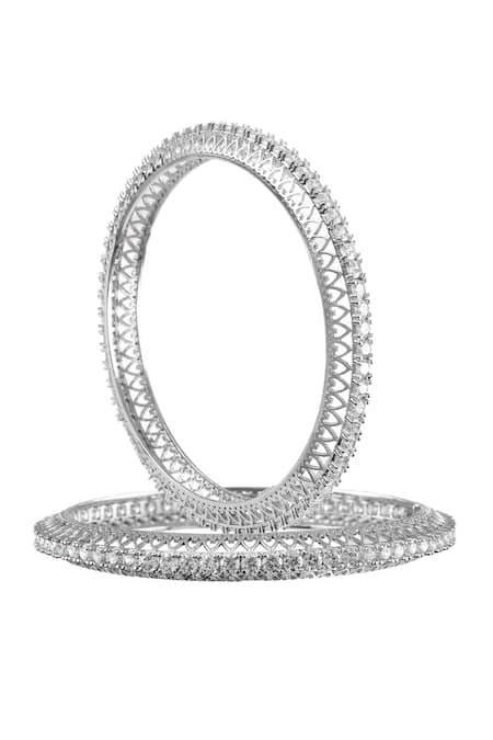Buy_Noor_Silver Plated Diamonds Faux Embellished Bangles - Set Of 2_Online_at_Aza_Fashions