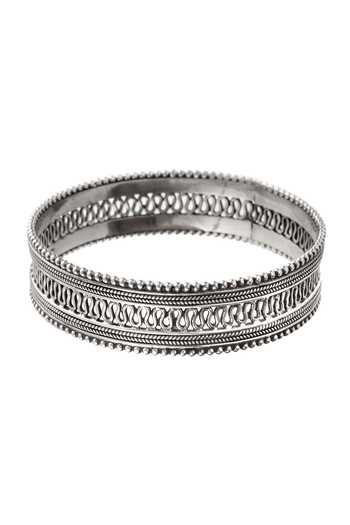 Buy_Noor_Silver Plated Rhinestones, Cut Work Oxidized Rawa Kada Bangle_Online_at_Aza_Fashions