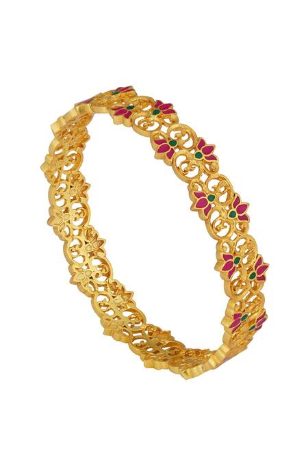 ZARIIN_Gold Plated Cut Work Blooming Tales Lotus Bangle_Online_at_Aza_Fashions