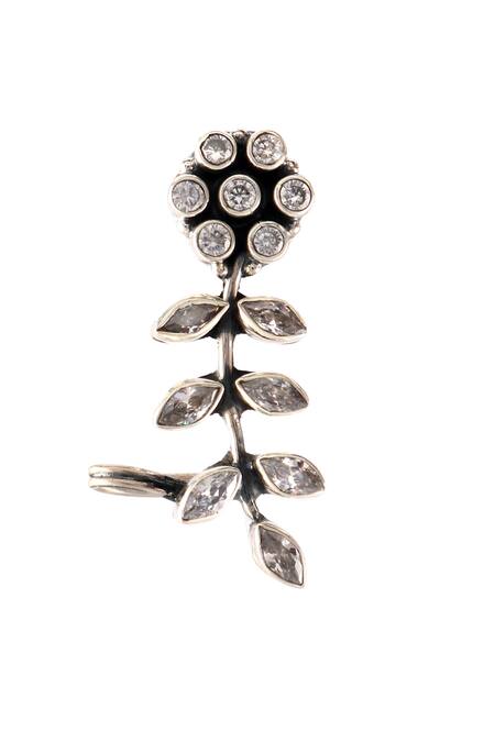 Noor_Silver Plated Zari Floral And Leaf Carved Earrings_Online_at_Aza_Fashions