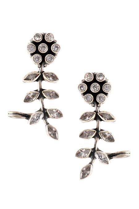 Buy_Noor_Silver Plated Zari Floral And Leaf Carved Earrings_Online_at_Aza_Fashions