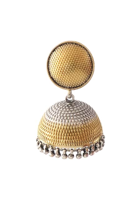 Noor_Gold Plated Dual Tone Rawa Embellished Jhumkas _Online_at_Aza_Fashions