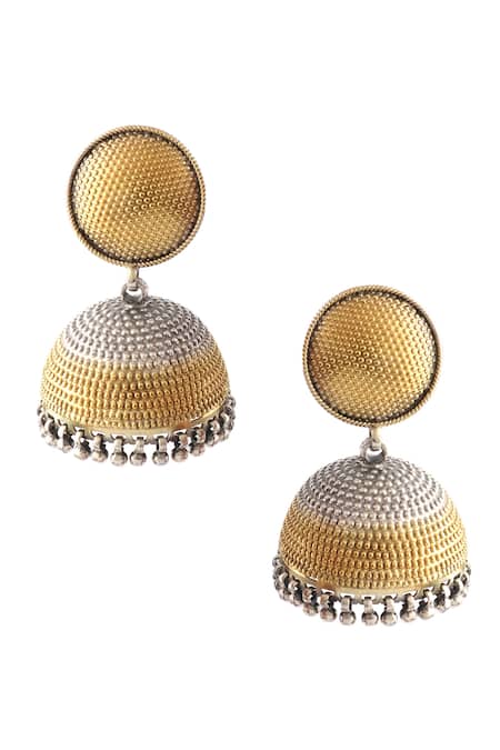 Buy_Noor_Gold Plated Dual Tone Rawa Embellished Jhumkas _Online_at_Aza_Fashions
