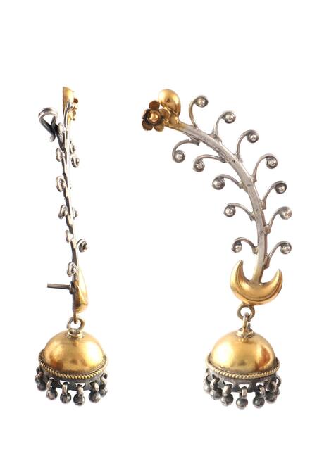 Shop_Noor_Gold Plated Dual Tone Floral Jhumkas_Online_at_Aza_Fashions