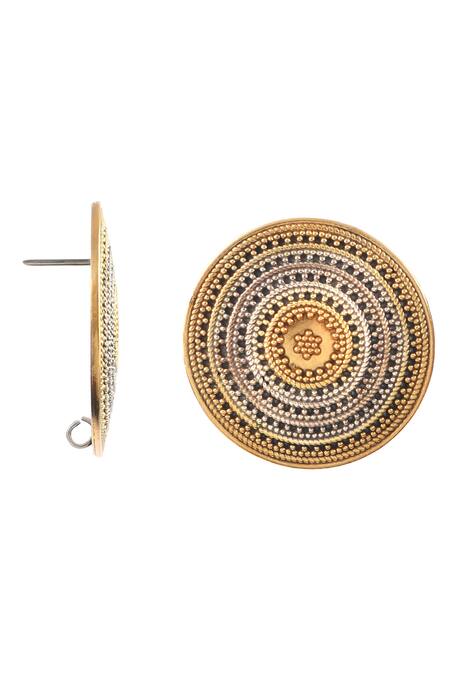 Shop_Noor_Silver Plated Embroidery Dual Tone Rawa Work Earrings_Online_at_Aza_Fashions