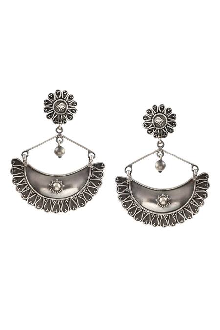 Buy_Noor_Silver Plated Embroidery Oxidized Chandbali Earrings_Online_at_Aza_Fashions