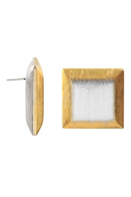 Shop_Noor_Silver Plated Embroidery Dual Tone Stud Earrings_Online_at_Aza_Fashions